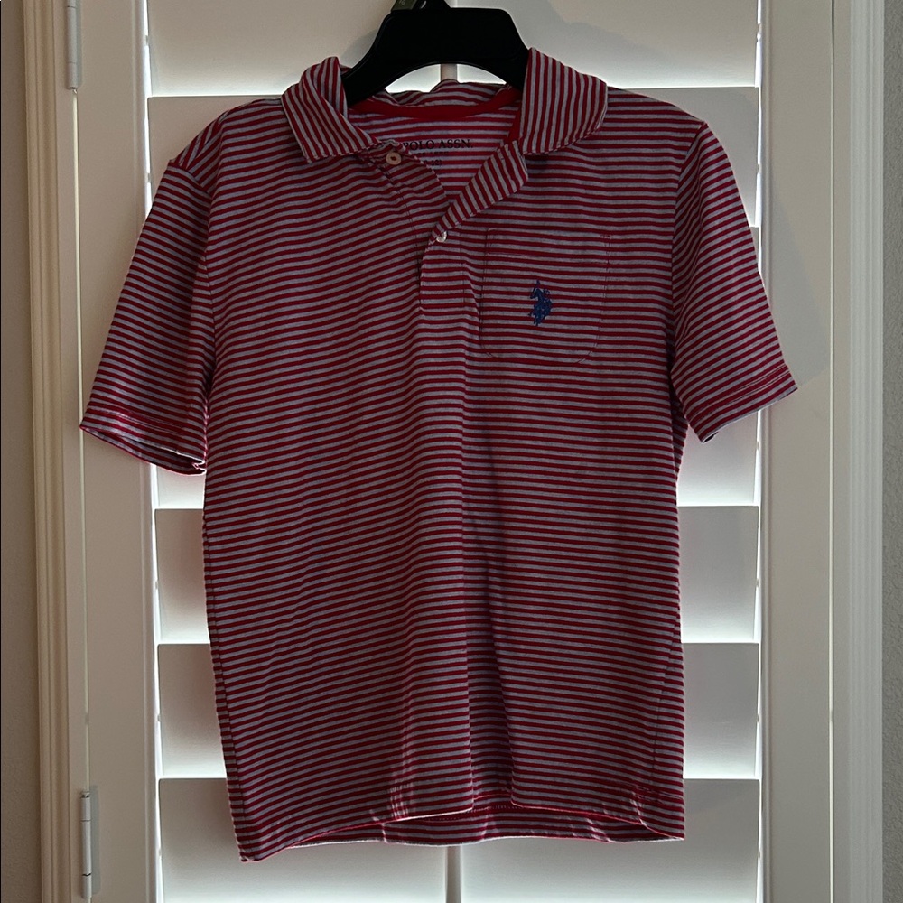 U.S. Polo Assn. Red and White Striped Kids Polo Shirt